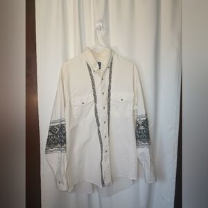 Vtg Wrangler X Long Tails Brushpopper Aztec Shirt Mens 17.5 Southwestern Cowboy